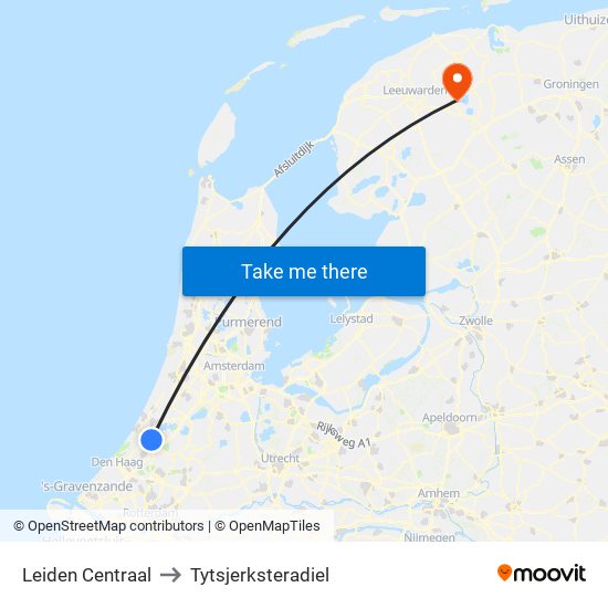 Leiden Centraal to Tytsjerksteradiel map