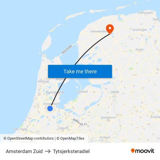Amsterdam Zuid to Tytsjerksteradiel map