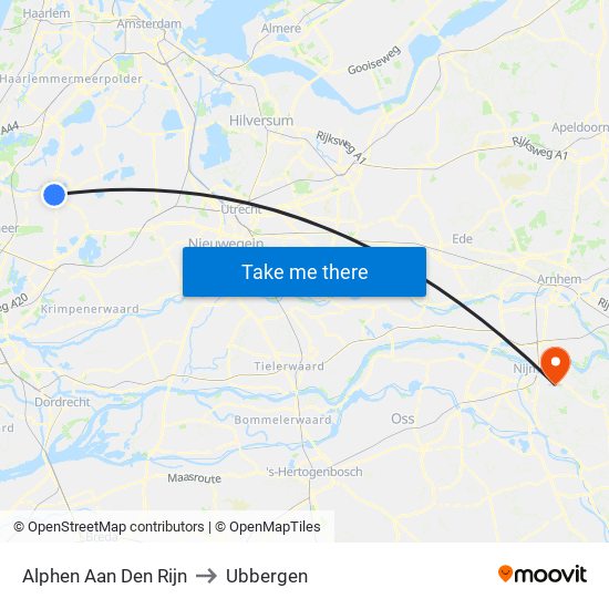 Alphen Aan Den Rijn to Ubbergen map