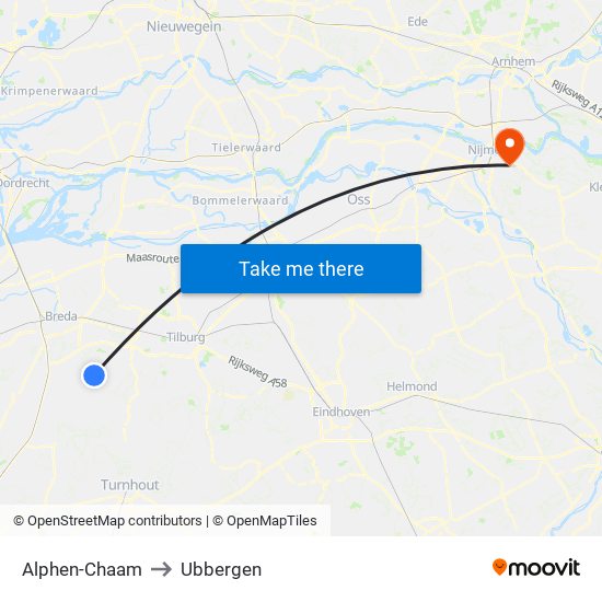 Alphen-Chaam to Ubbergen map