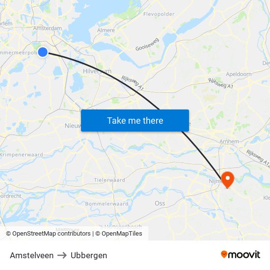 Amstelveen to Ubbergen map