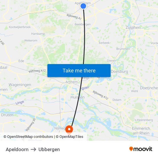 Apeldoorn to Ubbergen map