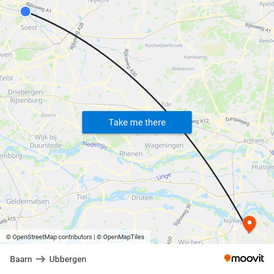 Baarn to Ubbergen map