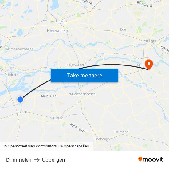 Drimmelen to Ubbergen map