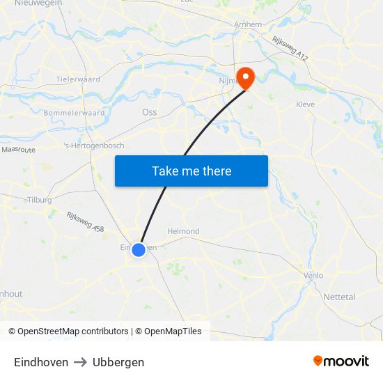 Eindhoven to Ubbergen map