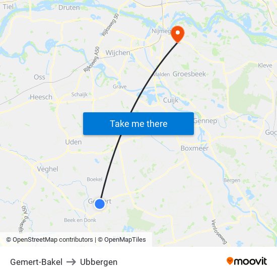 Gemert-Bakel to Ubbergen map