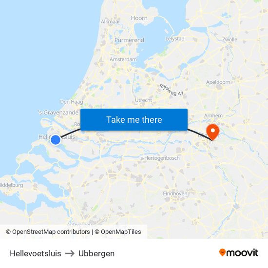 Hellevoetsluis to Ubbergen map
