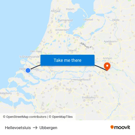 Hellevoetsluis to Ubbergen map