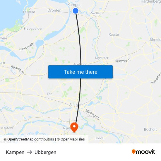 Kampen to Ubbergen map