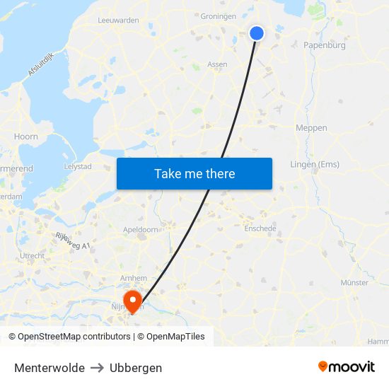 Menterwolde to Ubbergen map