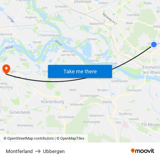 Montferland to Ubbergen map