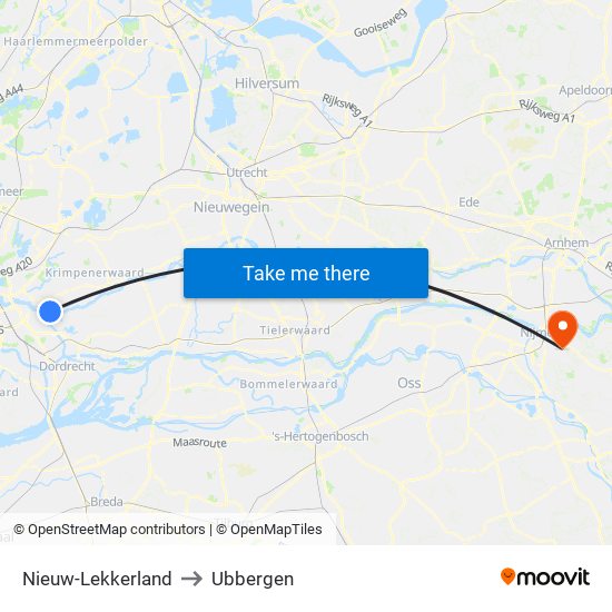 Nieuw-Lekkerland to Ubbergen map