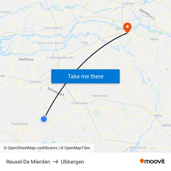 Reusel-De Mierden to Ubbergen map