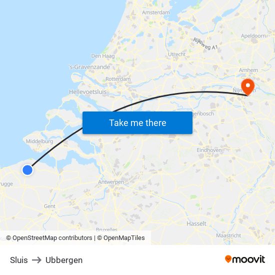 Sluis to Ubbergen map