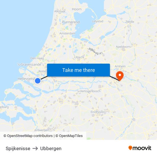 Spijkenisse to Ubbergen map