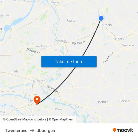 Twenterand to Ubbergen map