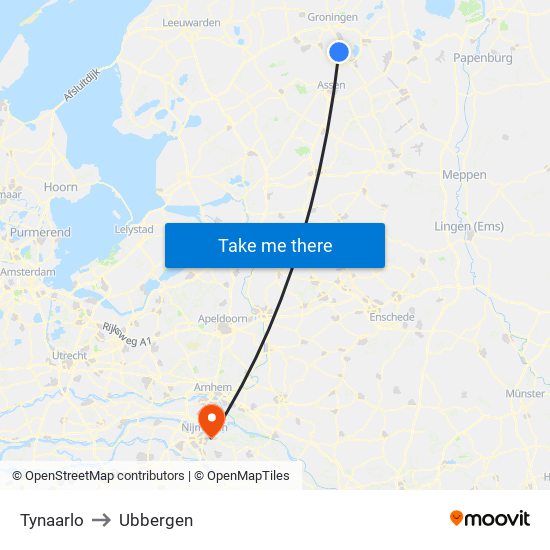 Tynaarlo to Ubbergen map