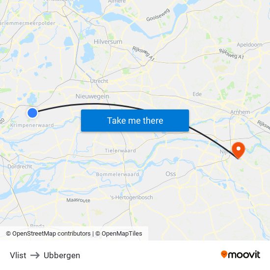 Vlist to Ubbergen map