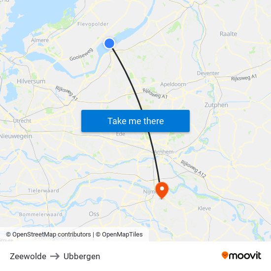 Zeewolde to Ubbergen map