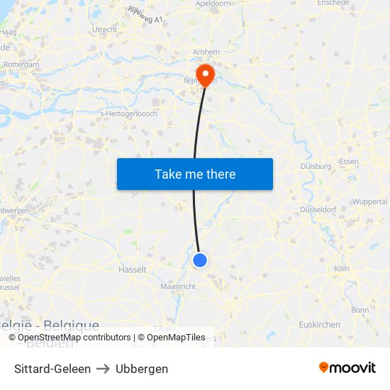 Sittard-Geleen to Ubbergen map