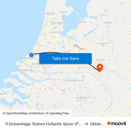 'S-Gravenhage, Station Hollands Spoor (Perron A) to Ubbergen map