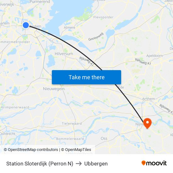 Station Sloterdijk (Perron N) to Ubbergen map