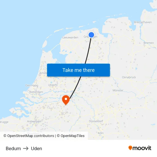 Bedum to Uden map