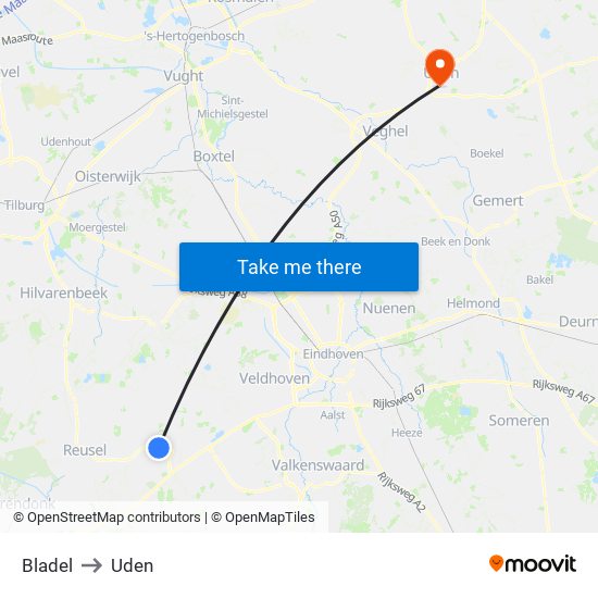 Bladel to Uden map