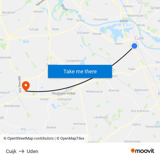 Cuijk to Uden map