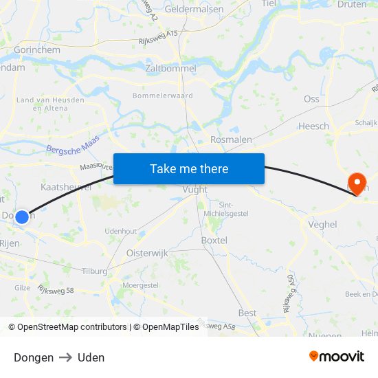 Dongen to Uden map
