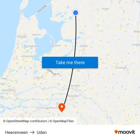 Heerenveen to Uden map