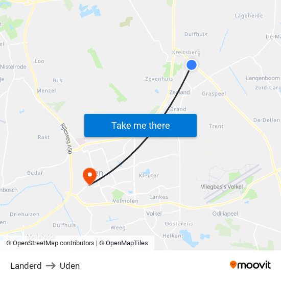 Landerd to Uden map