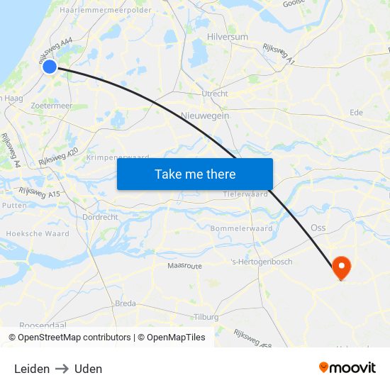 Leiden to Uden map