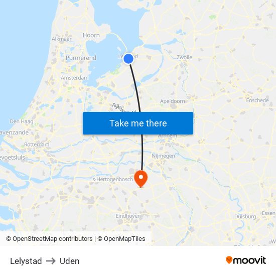 Lelystad to Uden map