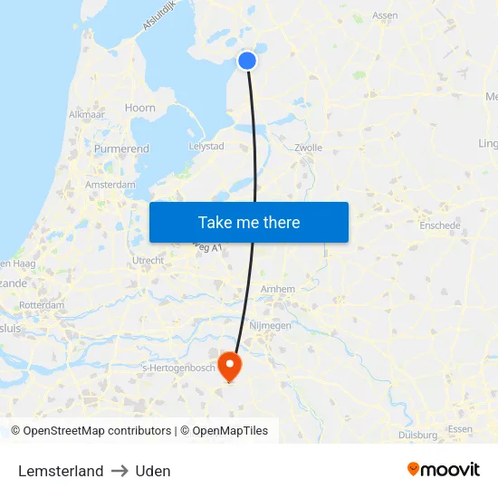 Lemsterland to Uden map