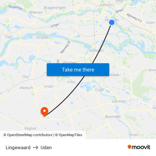 Lingewaard to Uden map