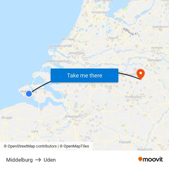 Middelburg to Uden map