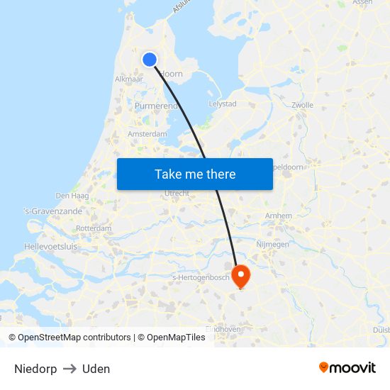 Niedorp to Uden map