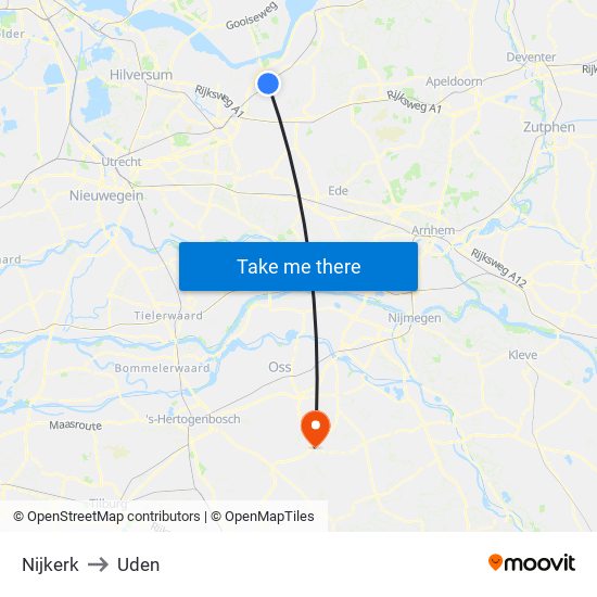 Nijkerk to Uden map