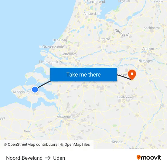 Noord-Beveland to Uden map