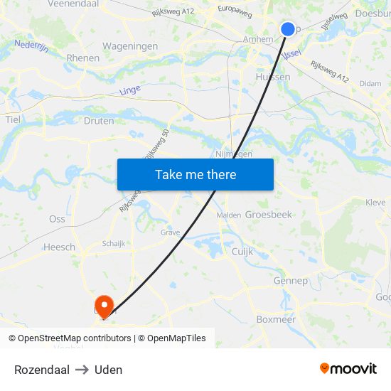 Rozendaal to Uden map