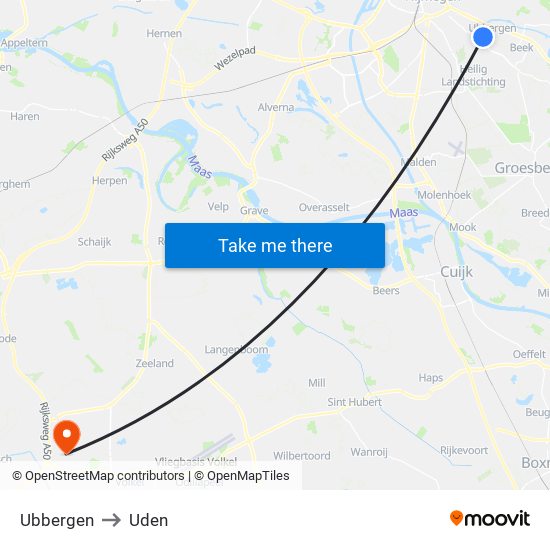 Ubbergen to Uden map