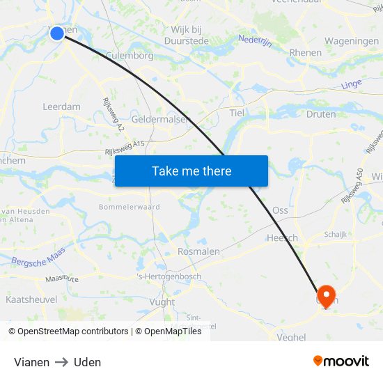 Vianen to Uden map