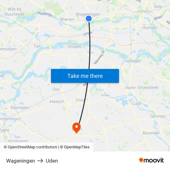 Wageningen to Uden map