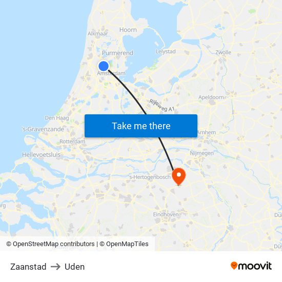 Zaanstad to Uden map