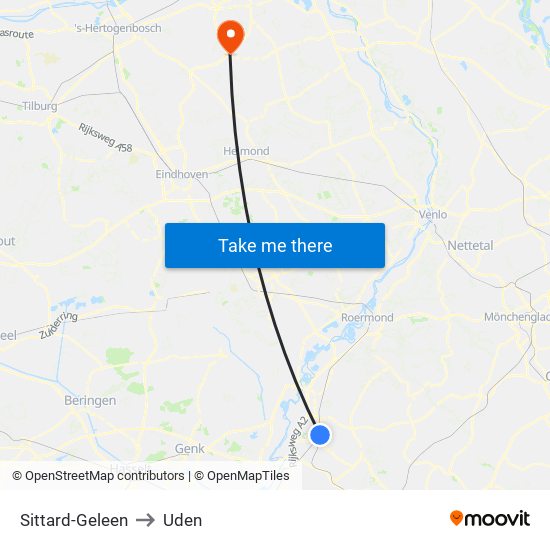 Sittard-Geleen to Uden map