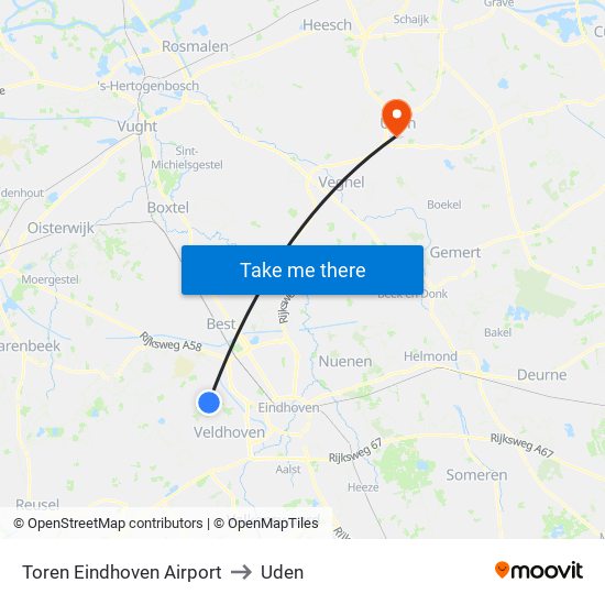 Toren Eindhoven Airport to Uden map