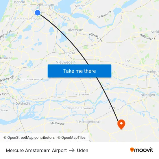 Mercure Amsterdam Airport to Uden map
