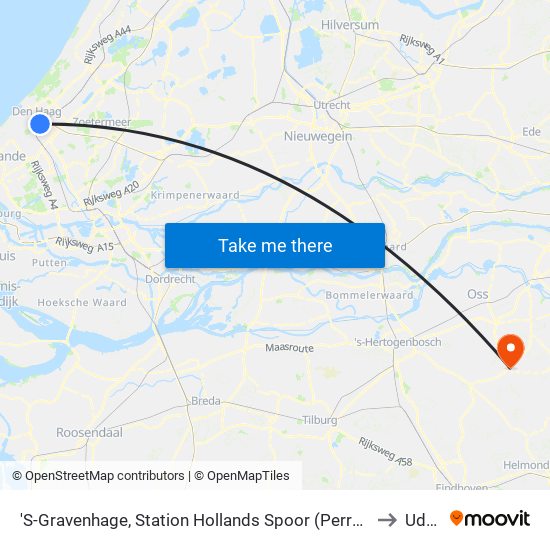 'S-Gravenhage, Station Hollands Spoor (Perron A) to Uden map