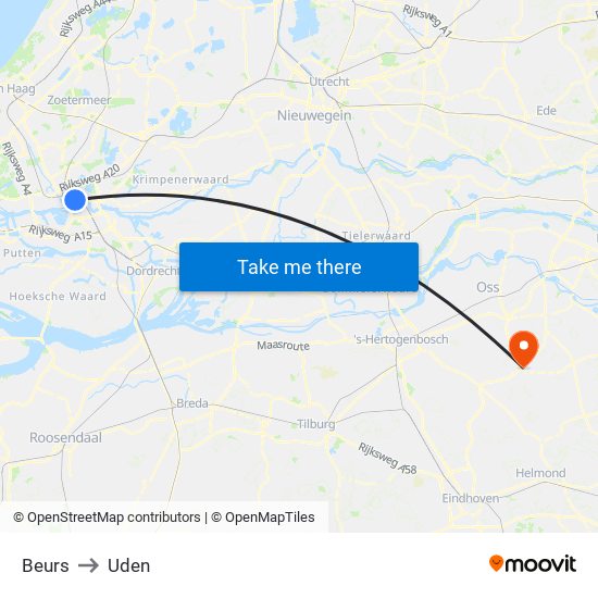 Beurs to Uden map